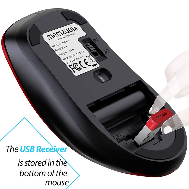 memzuoix 2.4G Wireless Mouse, 1400 DPI Mobile Optical Cordless Mouse with USB Receiver, Portable Computer Mice for Laptop, PC, Desktop, MacBook, 5 Buttons, Red - Image 4
